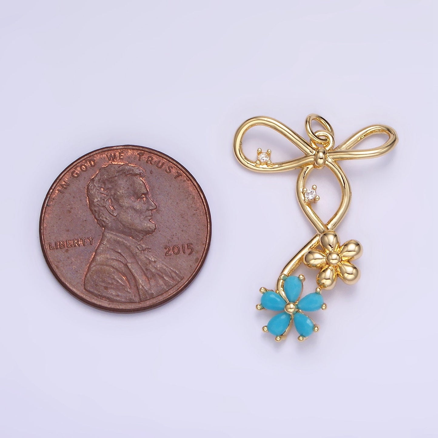 Gold Bow Charm Mini Flower CZ Cluster Charm Cubic Zirconina Jewelry Pendant Kawaii Charm for Jewelry Supply W770