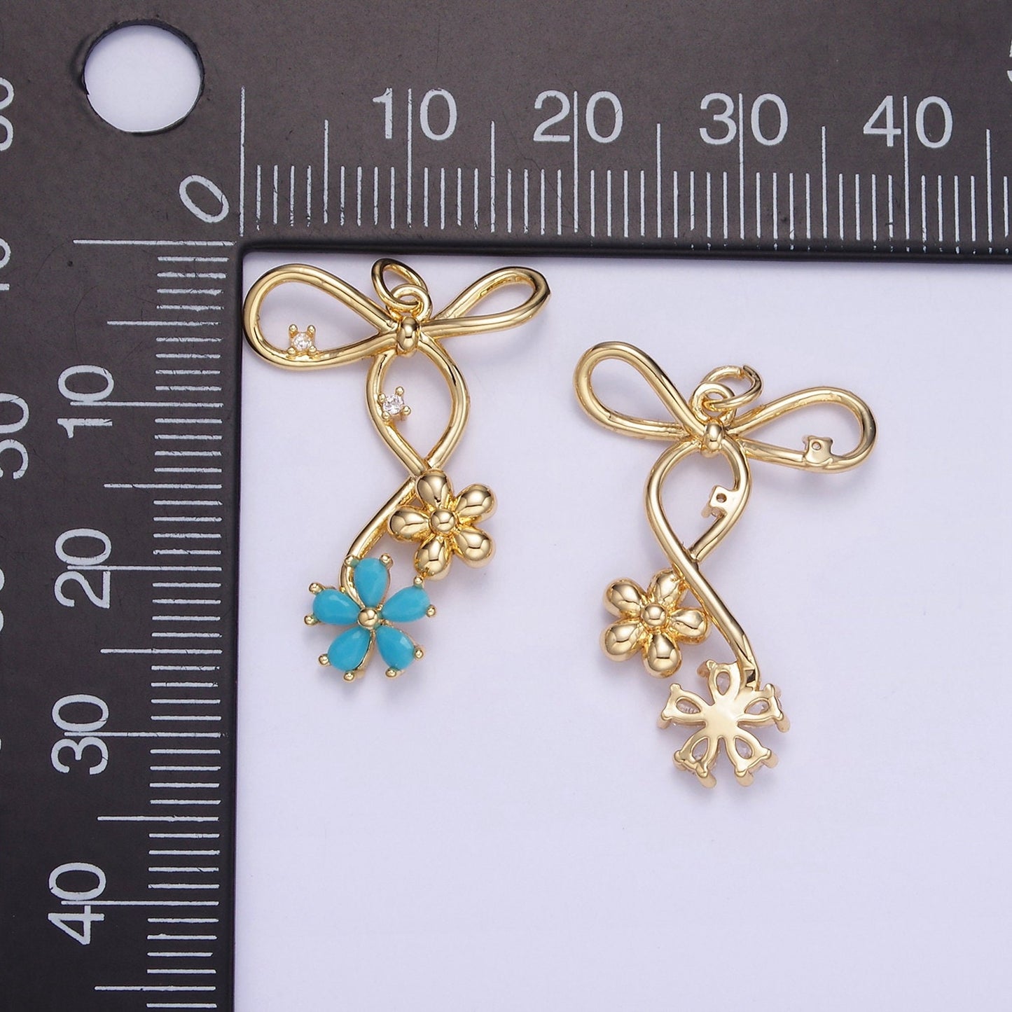 Gold Bow Charm Mini Flower CZ Cluster Charm Cubic Zirconina Jewelry Pendant Kawaii Charm for Jewelry Supply W770
