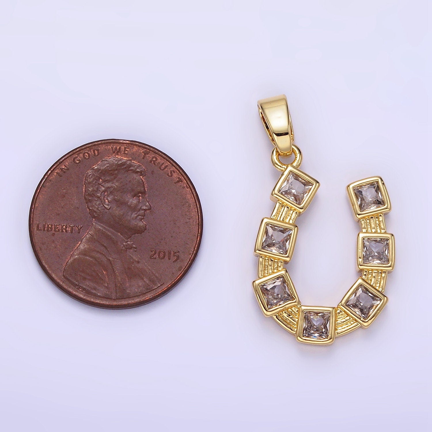 24K Gold Filled Horseshoe Pendant CZ Micro Pave, Cubic Zirconia Horse Shoe Charm for Lucky Charm Necklace Pendant Component | AA1349