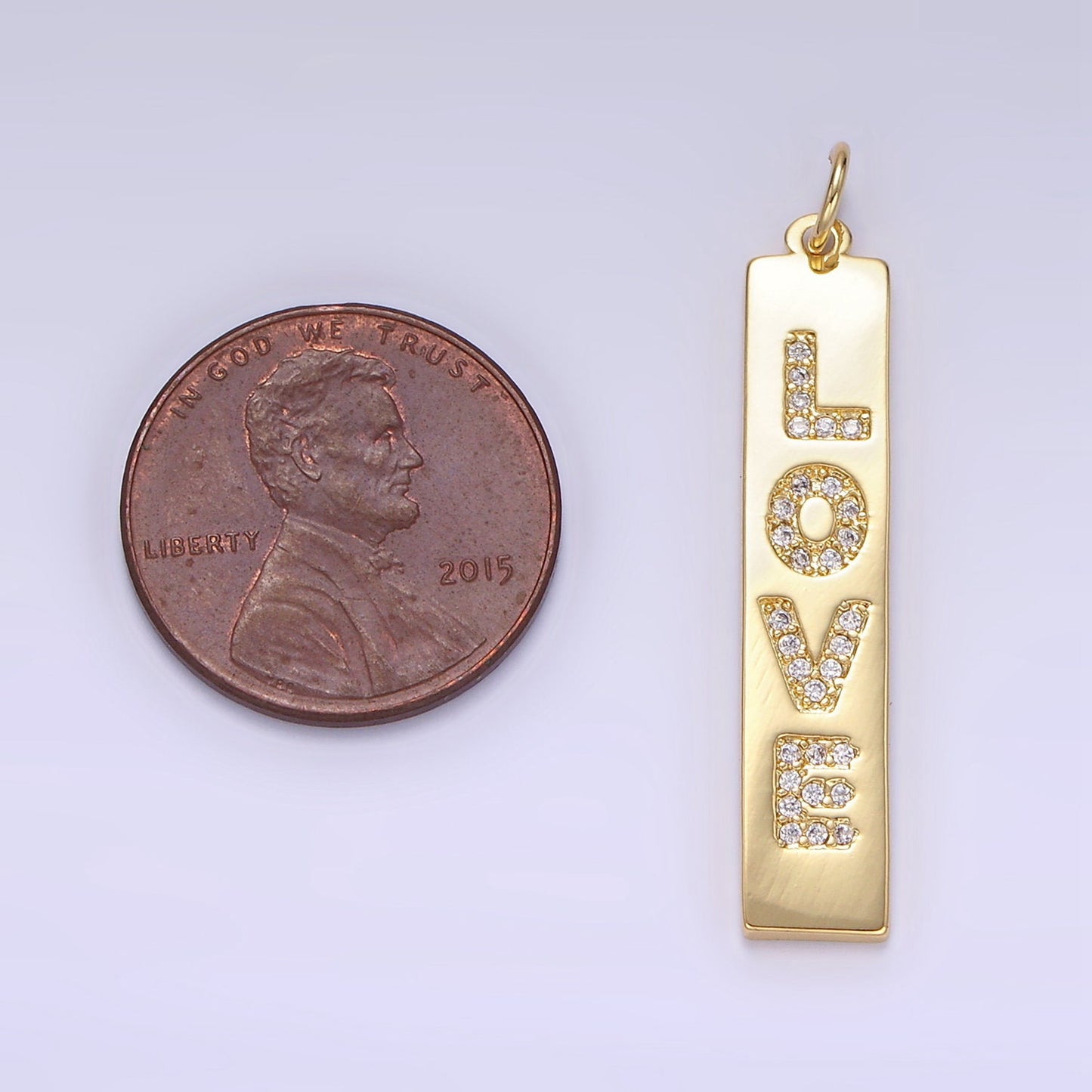 Micro Pave Love Tag Letters Gold Charm Long Tag Pendant Charm, Dainty Charm, For DIY Jewelry, 24k Gold Filled Charm E341