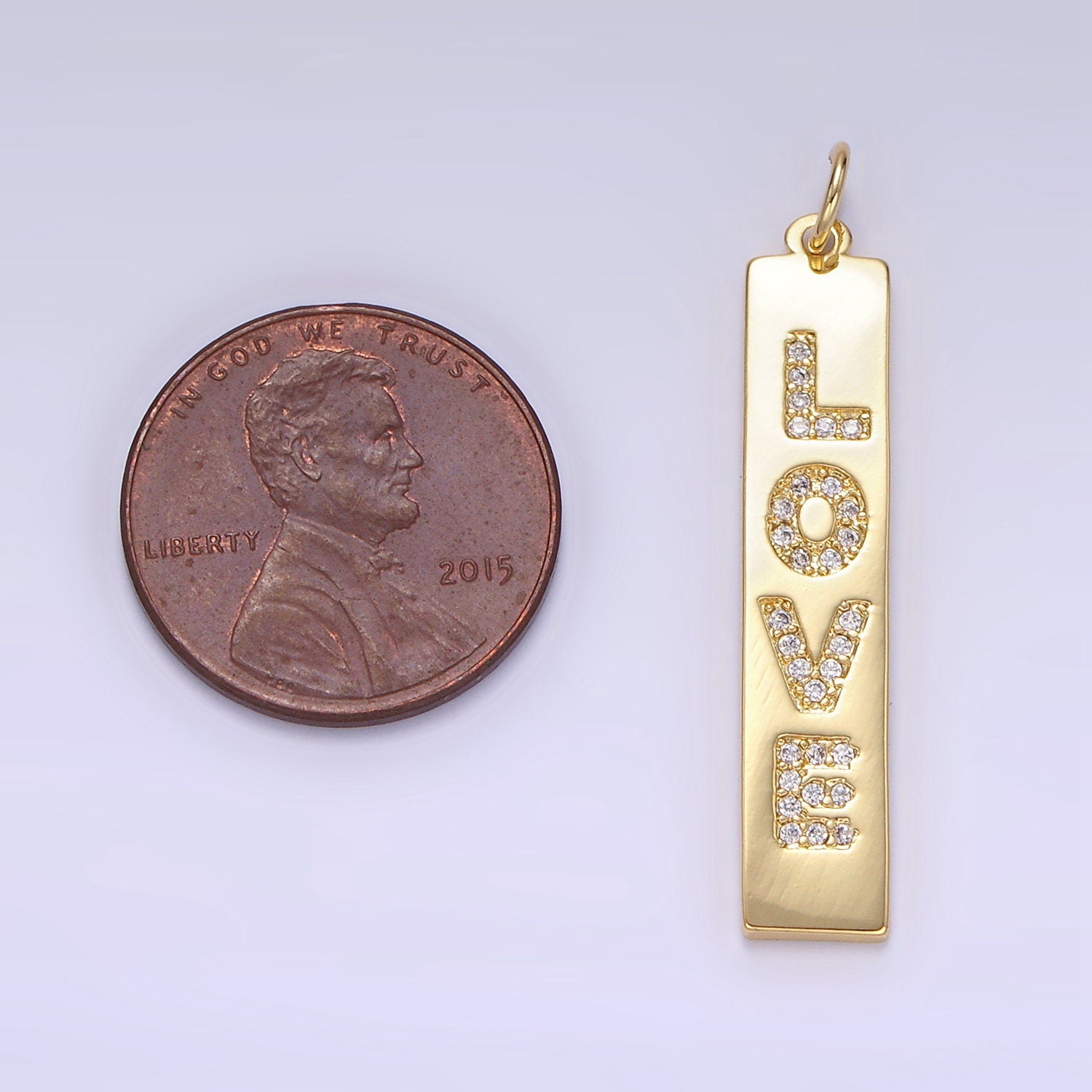Micro Pave Love Tag Letters Gold Charm Long Tag Pendant Charm, Dainty Charm, For DIY Jewelry, 24k Gold Filled Charm E341
