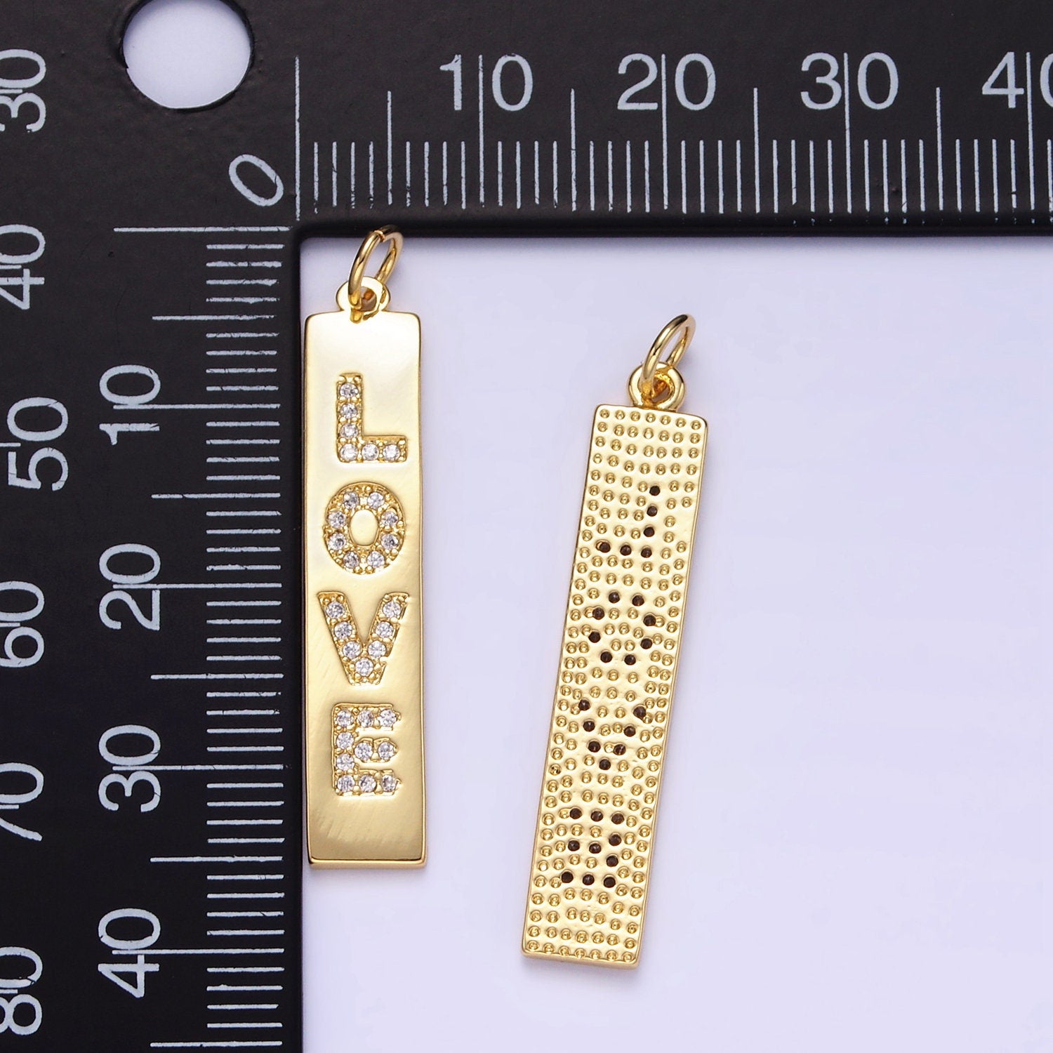 Micro Pave Love Tag Letters Gold Charm Long Tag Pendant Charm, Dainty Charm, For DIY Jewelry, 24k Gold Filled Charm E341