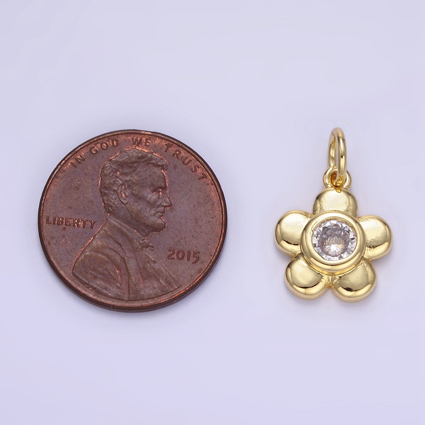 18K Gold Filled Clear CZ Chubby Daisy Flower Petal | E243