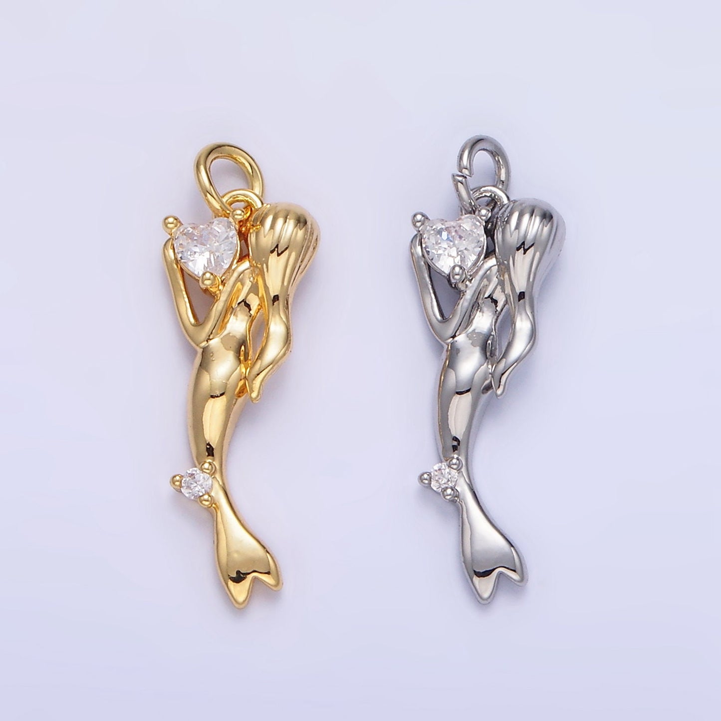 24K Gold Filled 20.5mm Ocean Sea Mermaid Charm in Gold & Silver | AG840