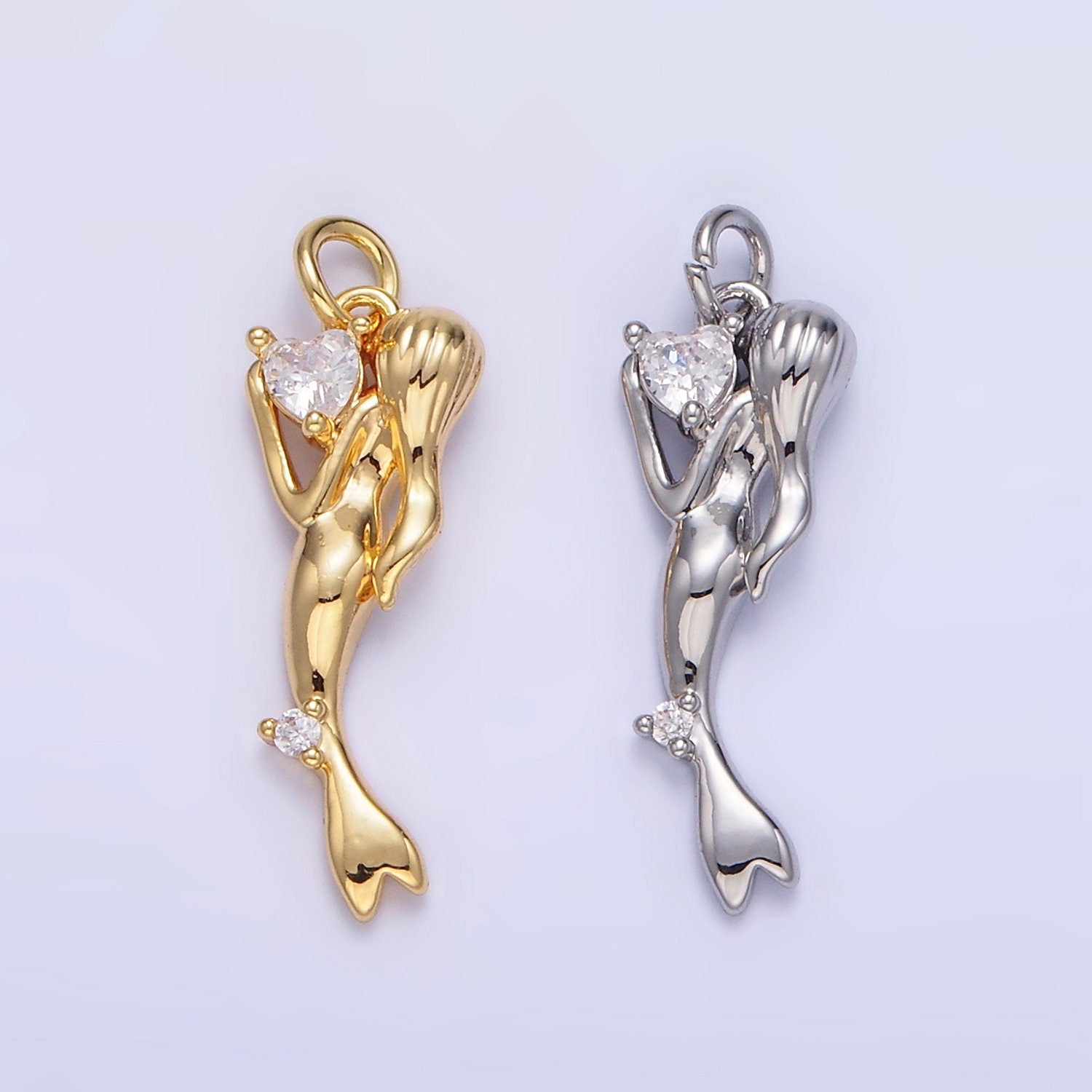 24K Gold Filled 20.5mm Ocean Sea Mermaid Charm in Gold & Silver | AG840