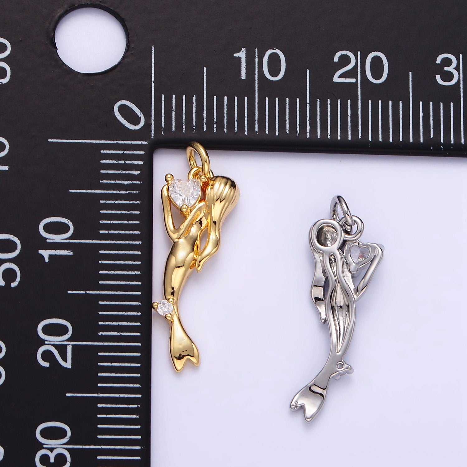 24K Gold Filled 20.5mm Ocean Sea Mermaid Charm in Gold & Silver | AG840