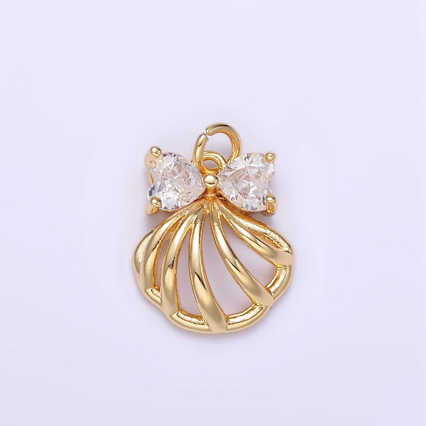 24K Gold Filled 13mm Clear Pink Cz Sea Shell Charm Open Shell Add-On Charm | AG-851
