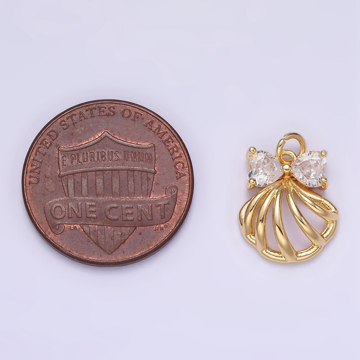 24K Gold Filled 13mm Clear Pink Cz Sea Shell Charm Open Shell Add-On Charm | AG-851