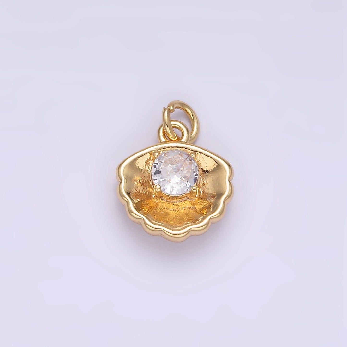 24K Gold Filled Clear CZ Clam Shell Mini Charm | AG844