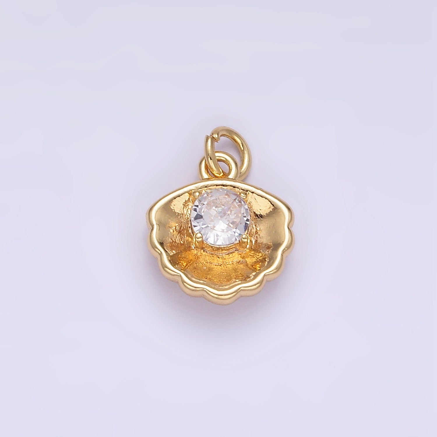 24K Gold Filled Clear CZ Clam Shell Mini Charm | AG844
