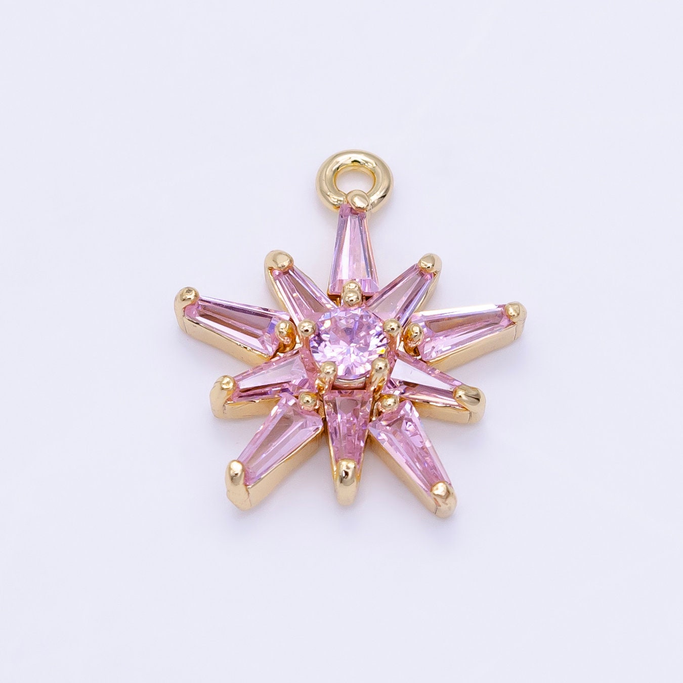 CZ Baguette Pink Star Pendant, 14K Gold Filled Star Charm, Pink Charm Dangle Charm for Celestial Minimalist Jewelry, Leo-928