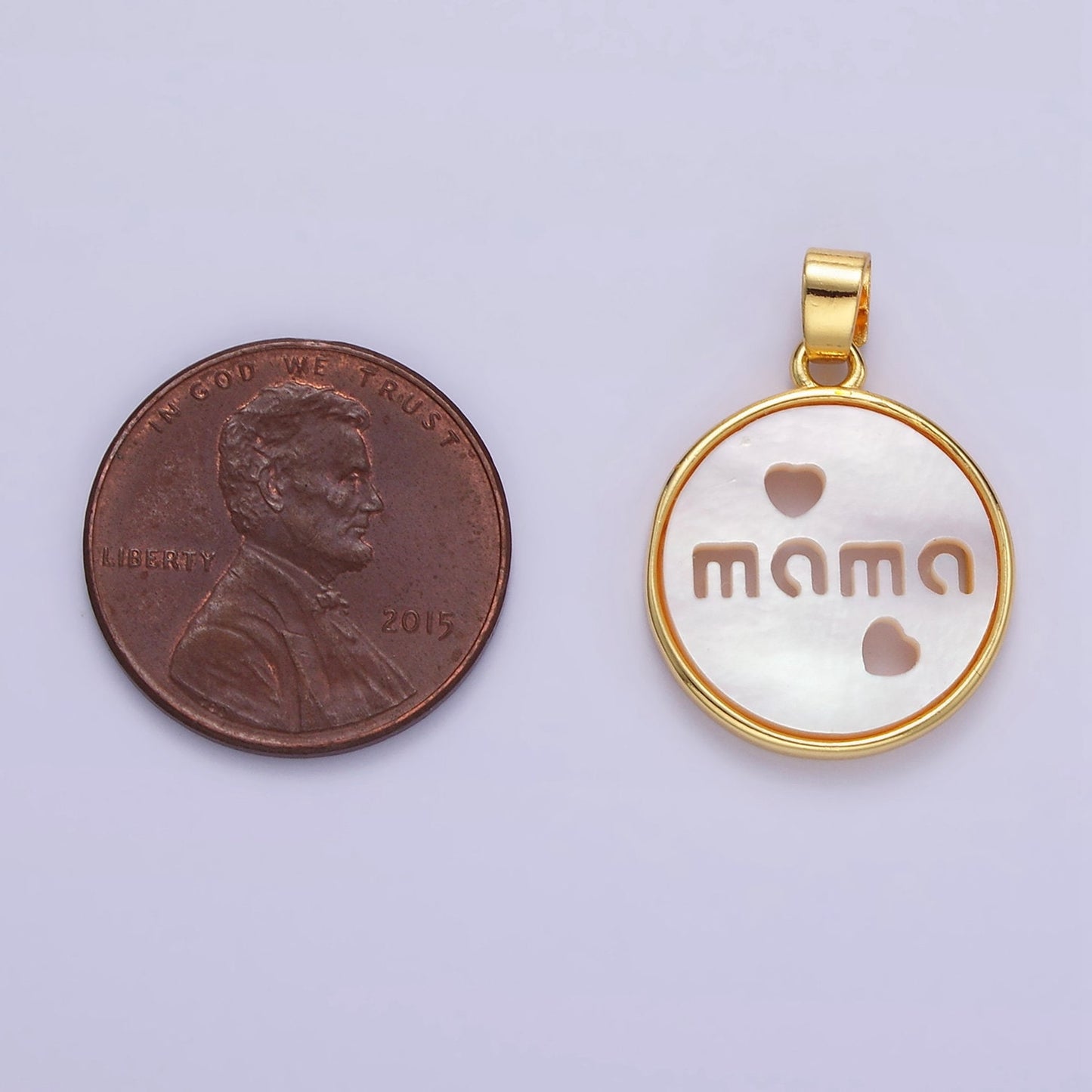 Gold Mama Charm Round Pearl Charm 24K Gold Filled Coin Charm Dainty Minimalist Jewelry Supply AA1357