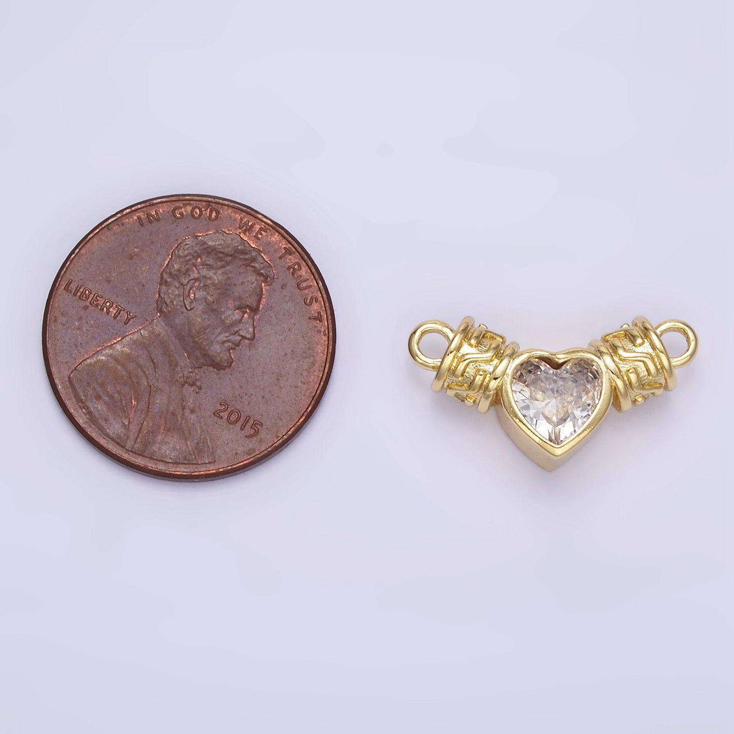 18K Gold Filled Clear CZ Heart Geometric Charm Connector | F169