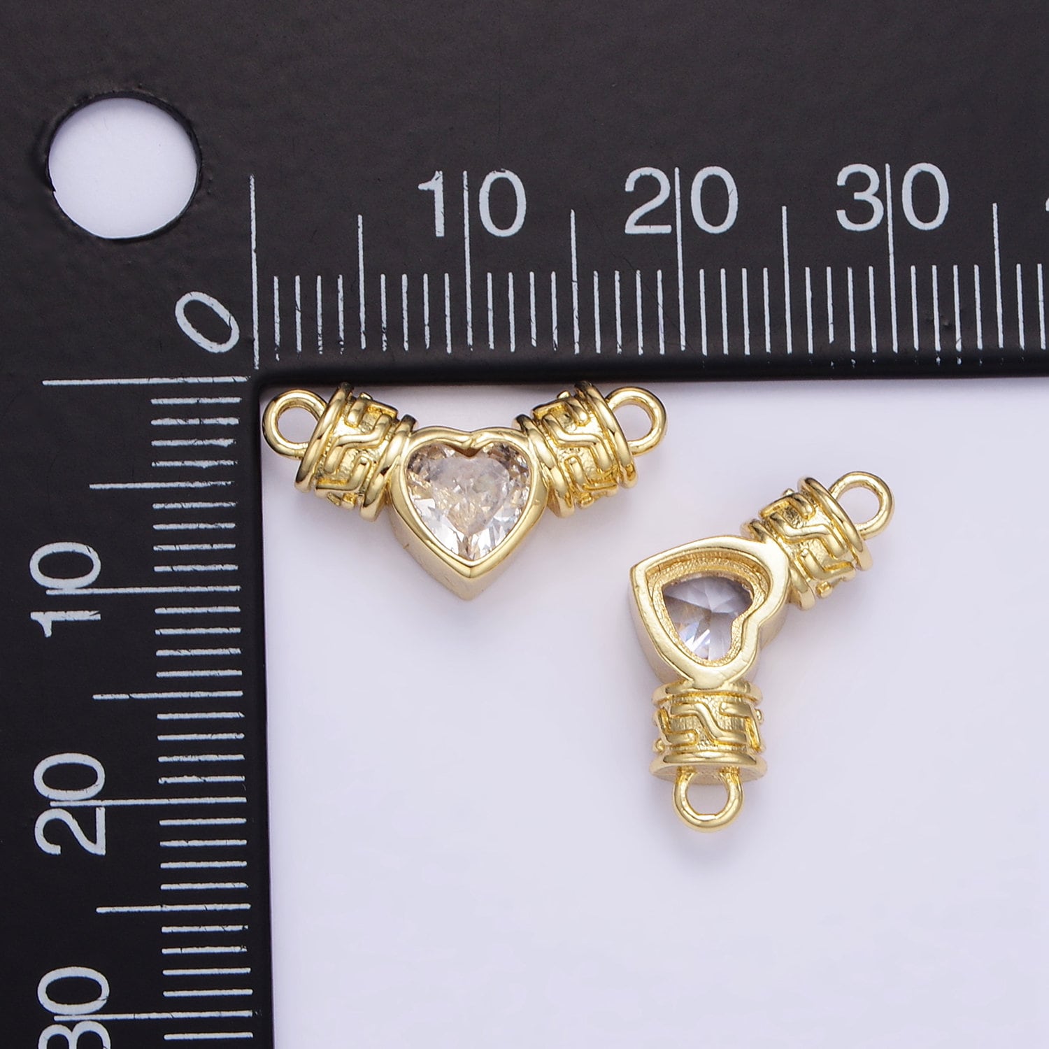 18K Gold Filled Clear CZ Heart Geometric Charm Connector | F169
