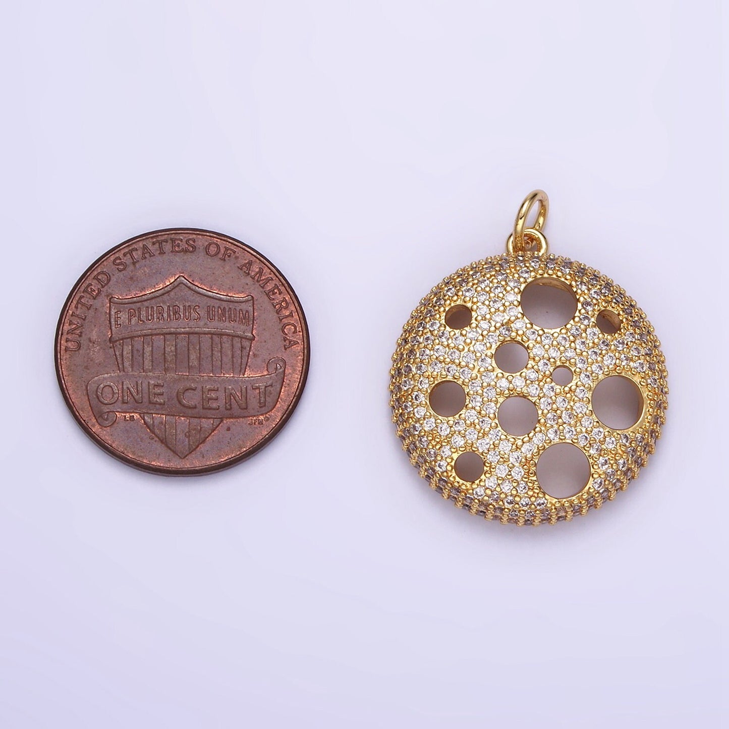 24K CZ Full Moon with Multiple Holes, One Sided Charm | D-490