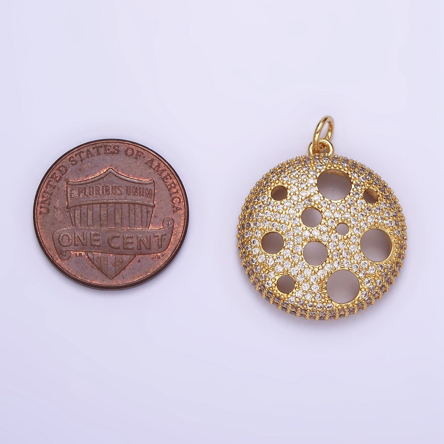 24K CZ Full Moon with Multiple Holes, One Sided Charm | D-490