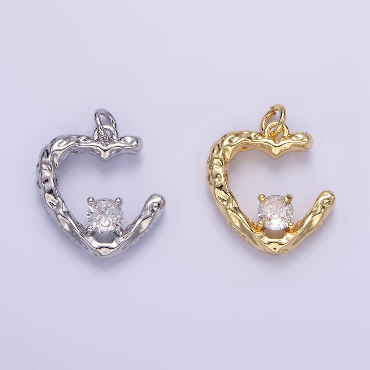 Dainty 16k Gold CZ Heart Charms Silver Cubic Bracelet Necklace Charm, Micro Pave Love Jewelry Making E387