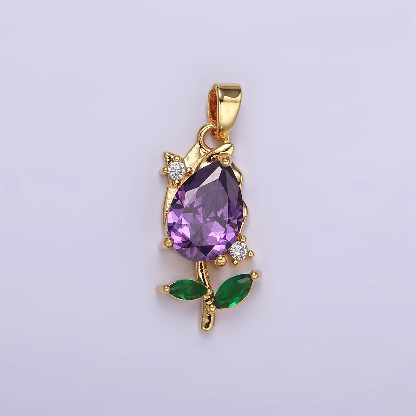 Mini 14K Gold Filled Tulip Charm CZ Purple Tulips Flower Buds Pendant Summer Floral Charm AA061