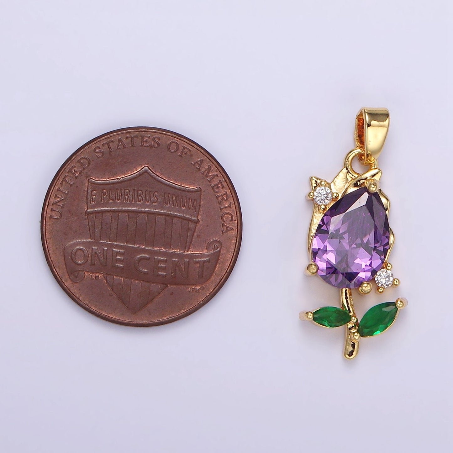 Mini 14K Gold Filled Tulip Charm CZ Purple Tulips Flower Buds Pendant Summer Floral Charm AA061