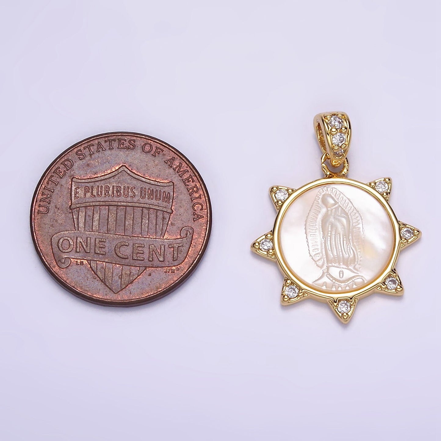 Gold Filled Virgin Mary Pendant Pearl Lady Guadalupe Medallion Charm Necklace Clear Cubic Micro Pave Cz for Religious jewelry making supply