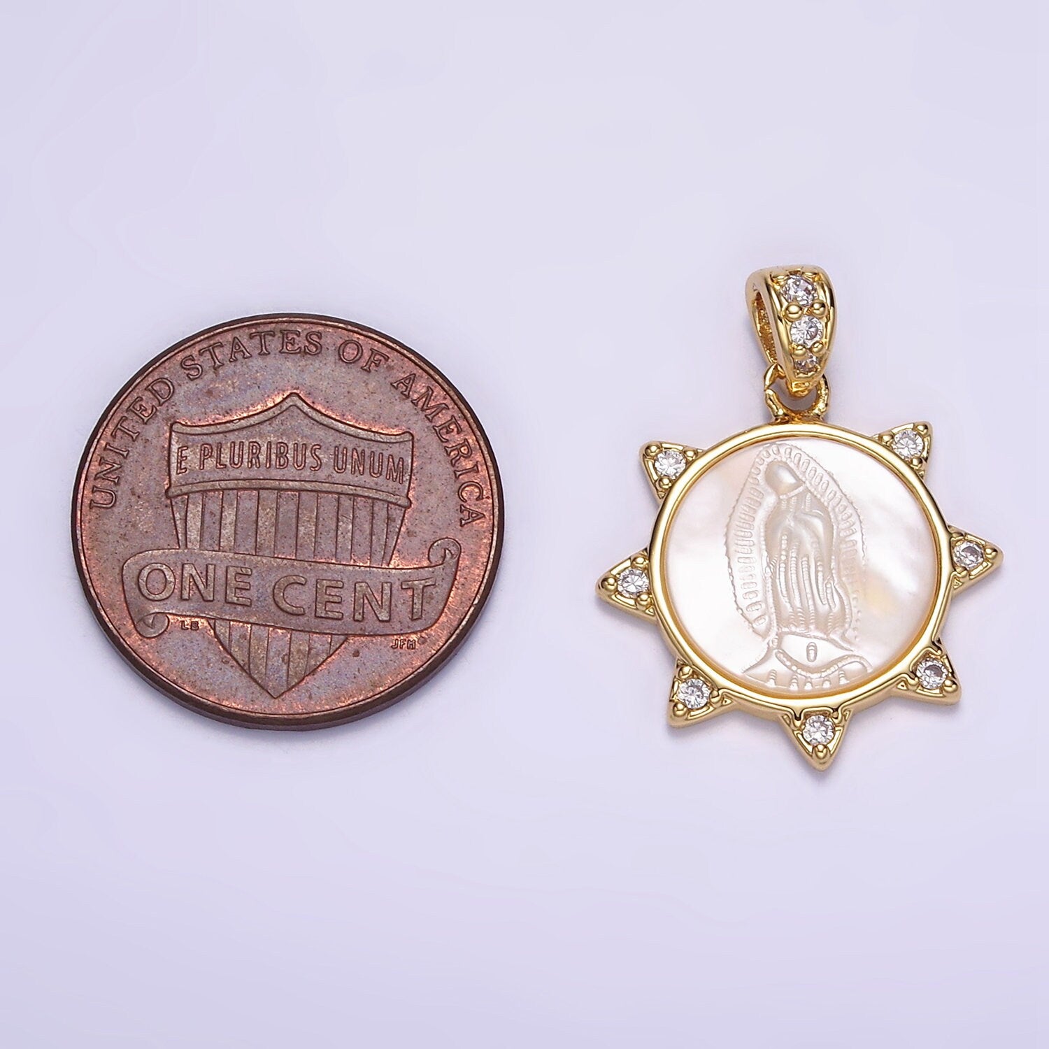 Gold Filled Virgin Mary Pendant Pearl Lady Guadalupe Medallion Charm Necklace Clear Cubic Micro Pave Cz for Religious jewelry making supply