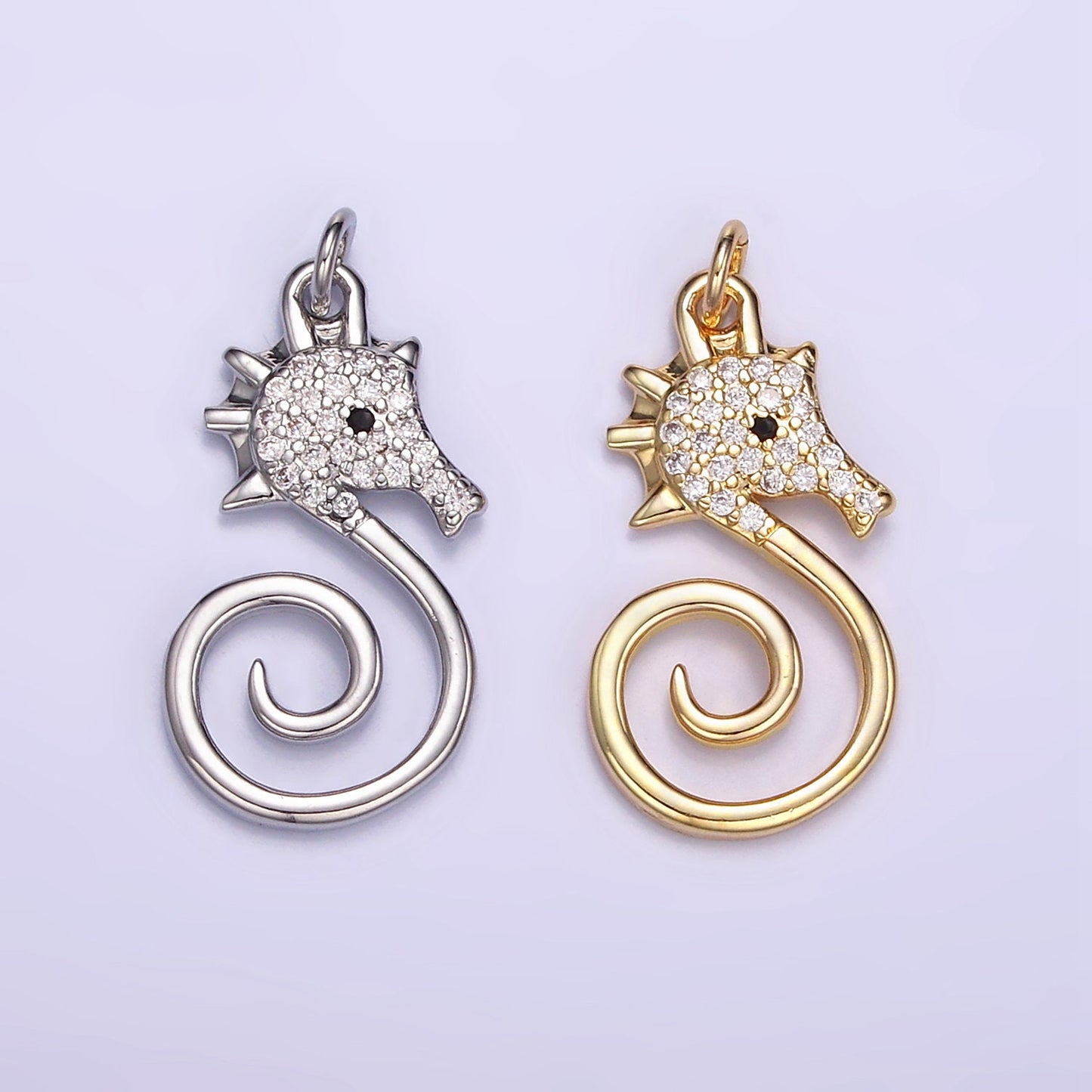 Gold Minimalistic Sea Horse Pendant 18K Gold Filled Cute CZ Seahorse Charm, Animal Under the Sea Pendant | M119