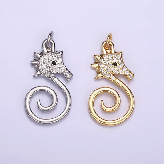 Gold Minimalistic Sea Horse Pendant 18K Gold Filled Cute CZ Seahorse Charm, Animal Under the Sea Pendant | M119
