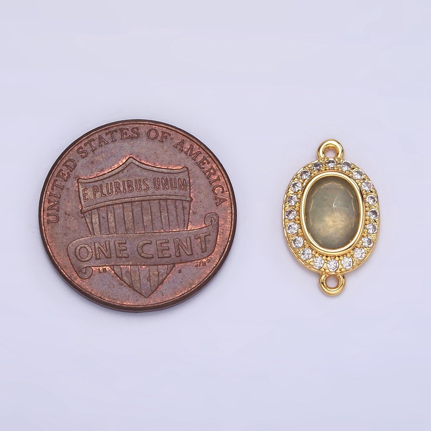 18K Gold Filled Labradorite Oval Gemstone Bezel Connector | F159