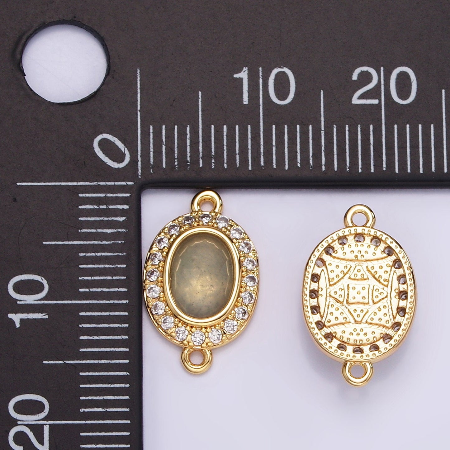 18K Gold Filled Labradorite Oval Gemstone Bezel Connector | F159