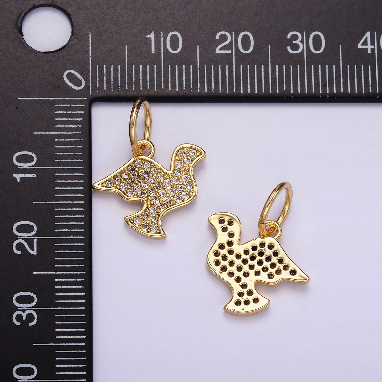 24K Gold Filled Micro Paved CZ Dove Bird Charm for Bracelet Necklace Charm Supply | D606