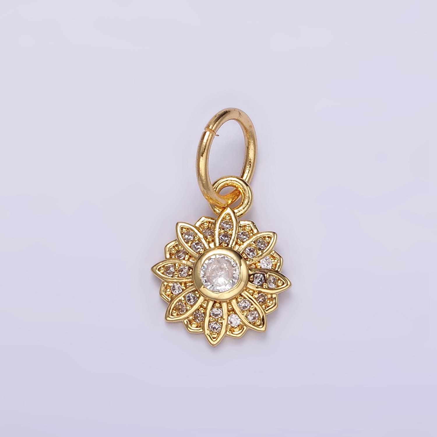 24K Gold Filled Micro Paved CZ Flower Charm Sun Flower Pendant | D616
