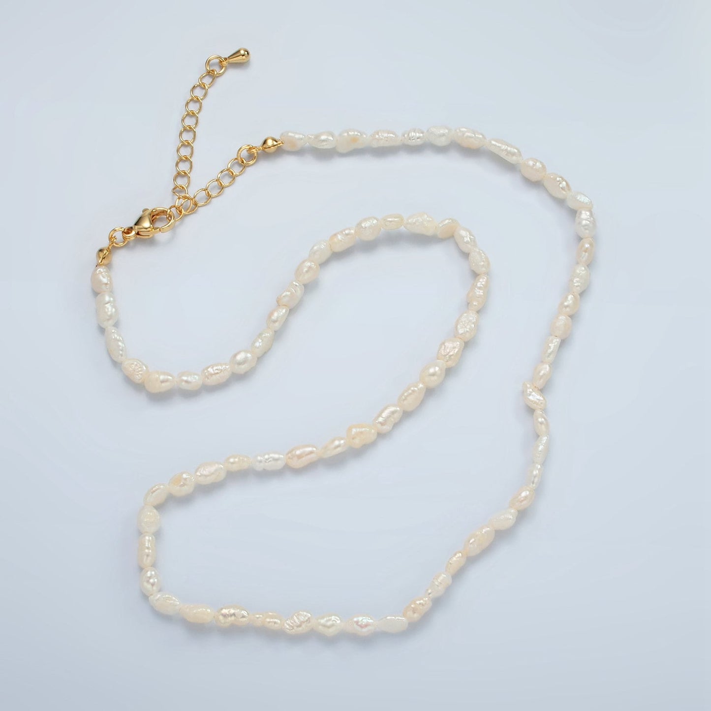 Classic White Rice Pearl Necklace Fresh Water Mother of Pearl Chain Necklace Beaded Gold Clasp WA-2539