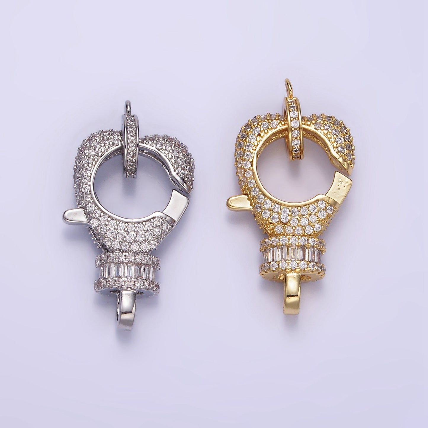 Big Cubic Zirconia Clasp Gold Filled Clasp Enhancer, Pave CZ Lobster Clasp 25 x 17mm Z-815