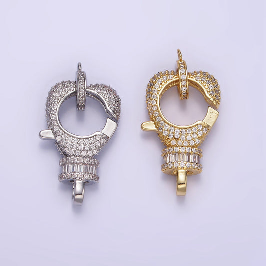 Big Cubic Zirconia Clasp Gold Filled Clasp Enhancer, Pave CZ Lobster Clasp 25 x 17mm Z-815