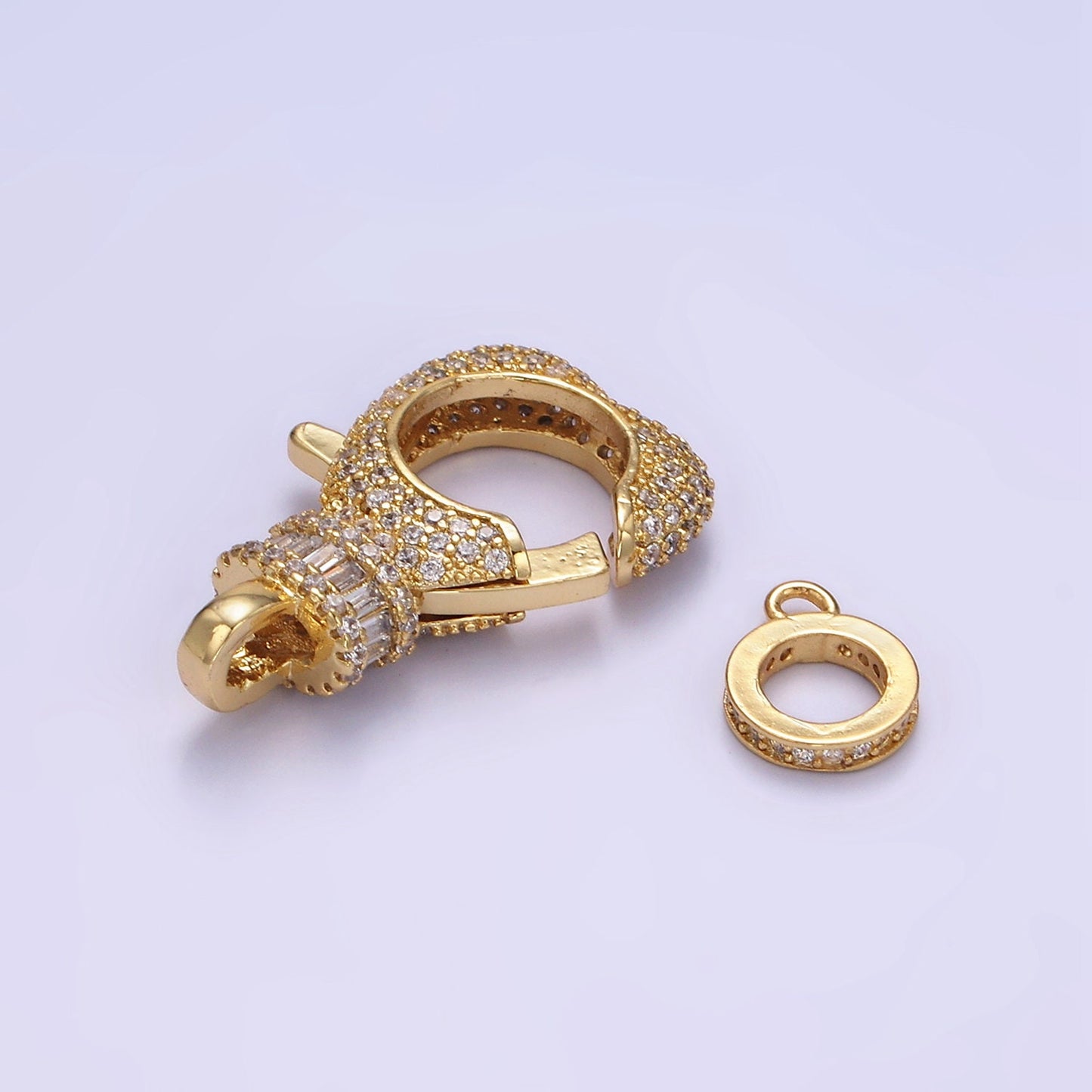 Big Cubic Zirconia Clasp Gold Filled Clasp Enhancer, Pave CZ Lobster Clasp 25 x 17mm Z-815