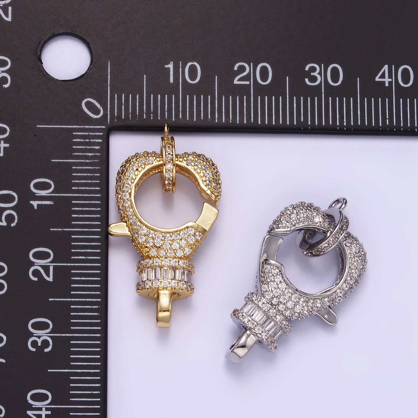 Big Cubic Zirconia Clasp Gold Filled Clasp Enhancer, Pave CZ Lobster Clasp 25 x 17mm Z-815