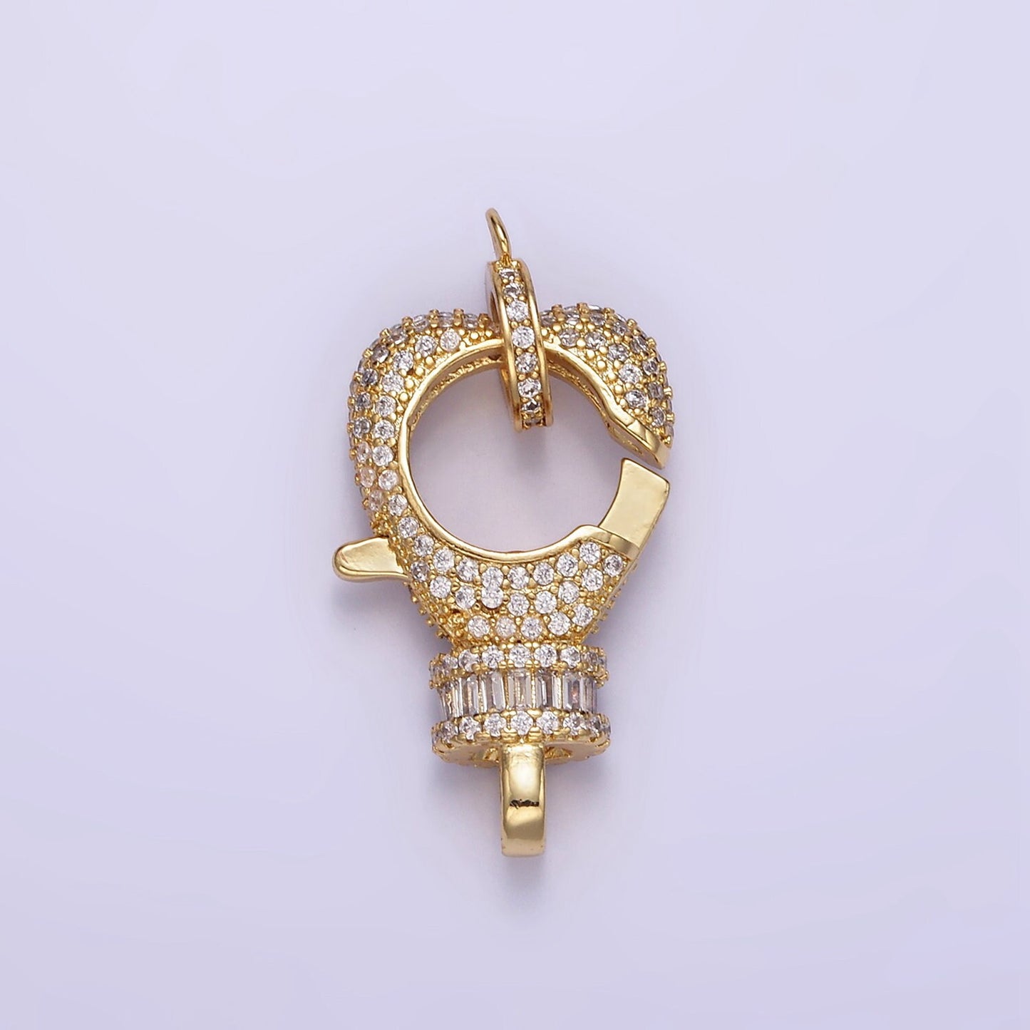 Big Cubic Zirconia Clasp Gold Filled Clasp Enhancer, Pave CZ Lobster Clasp 25 x 17mm Z-815