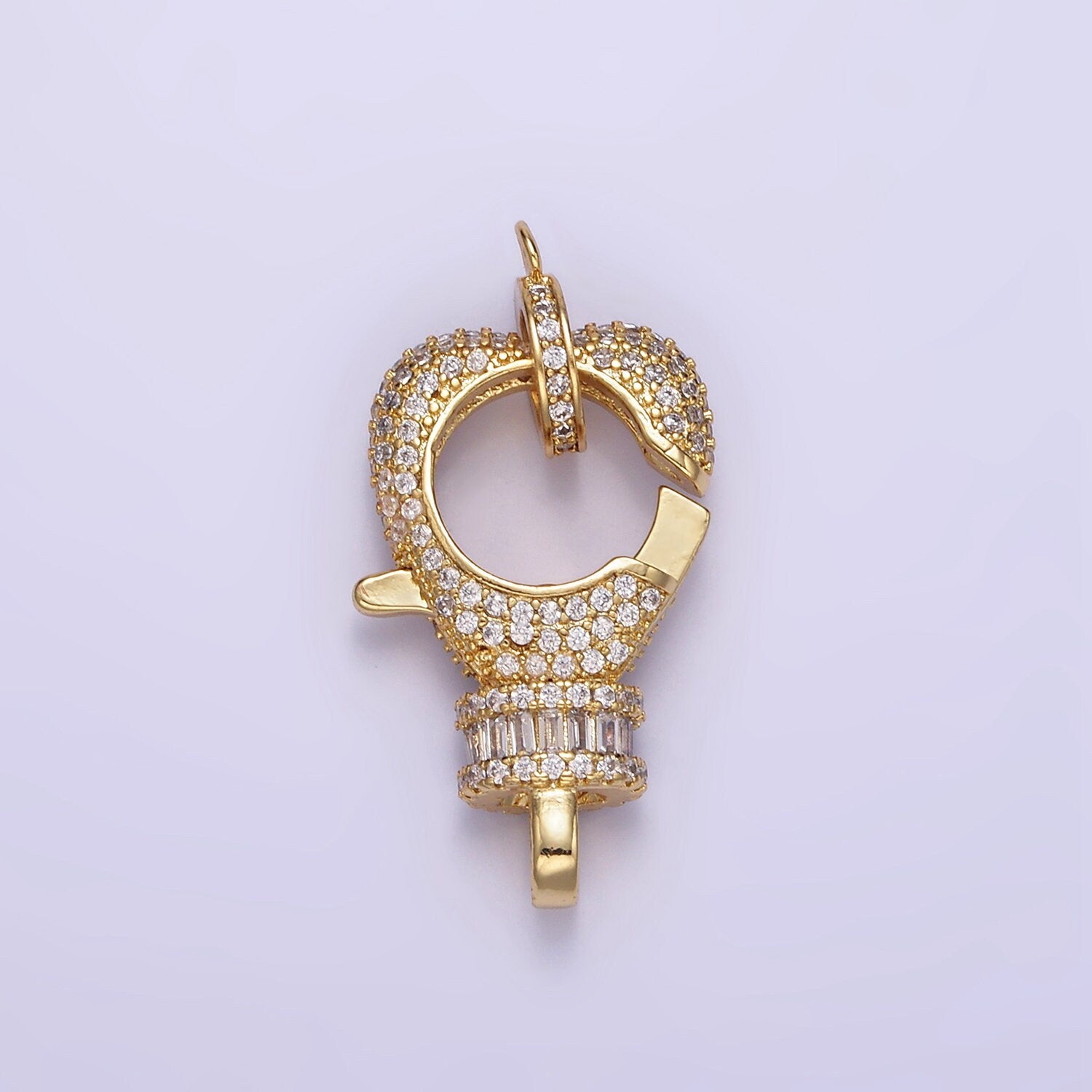 Big Cubic Zirconia Clasp Gold Filled Clasp Enhancer, Pave CZ Lobster Clasp 25 x 17mm Z-815