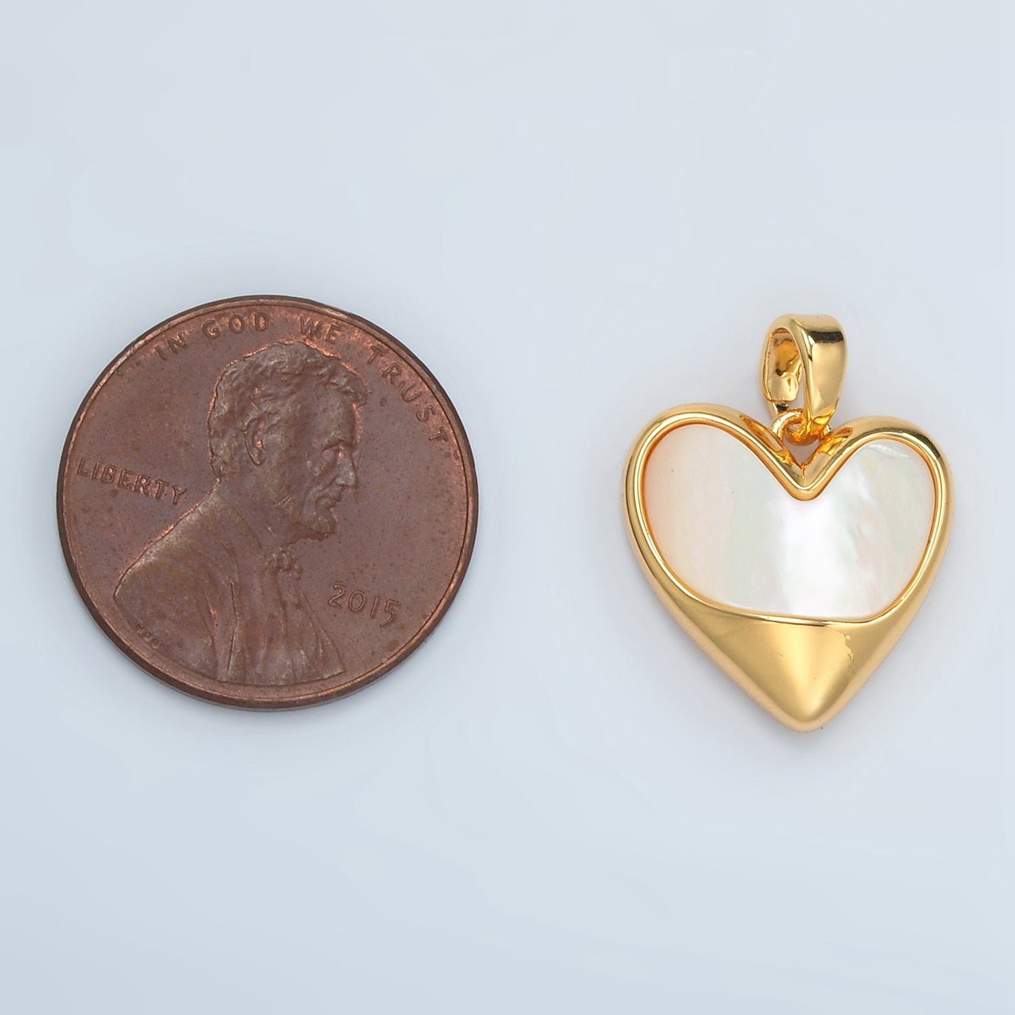 Shell Pearl Minimalist Heart Charm in 24k Gold Filled Pendant for bracelet Necklace Jewelry Making H-498