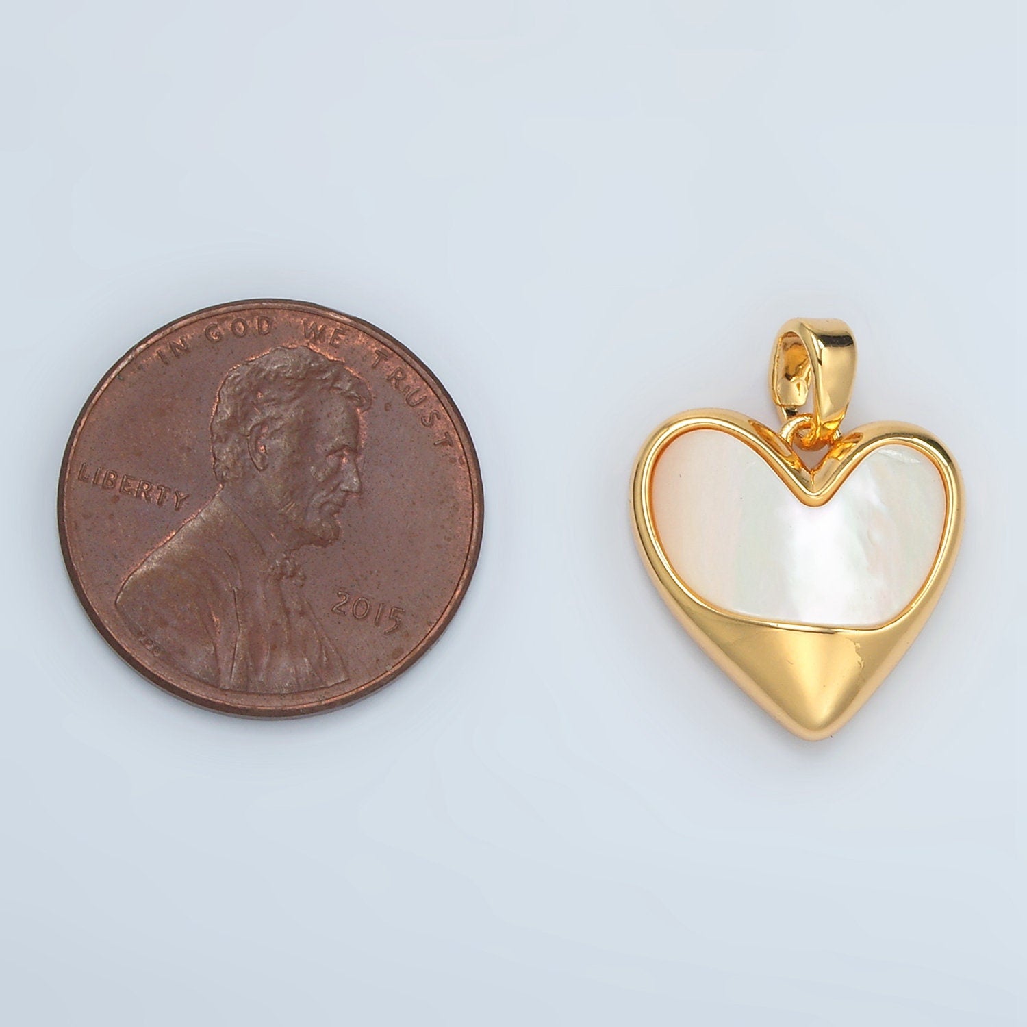 Shell Pearl Minimalist Heart Charm in 24k Gold Filled Pendant for bracelet Necklace Jewelry Making H-498