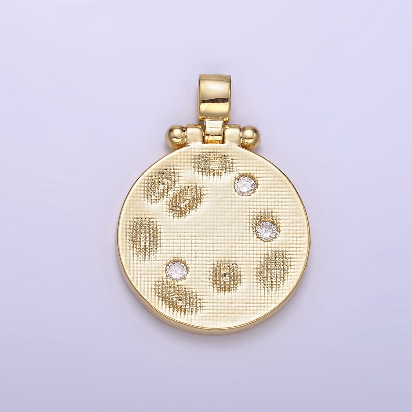 Dainty Cubic Zirconia Gold Filled Moon Charm Medallion Pendant H-382