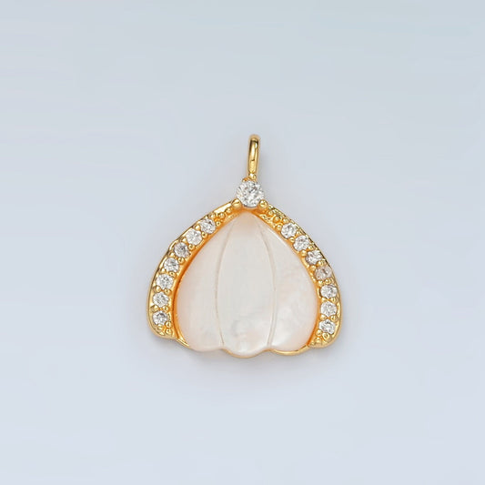 24k Gold Filled Shell Pearl Charm Flower Charms Pendant with Micro Pave Cz Stone for Bracelet Necklace Earring Charm D680