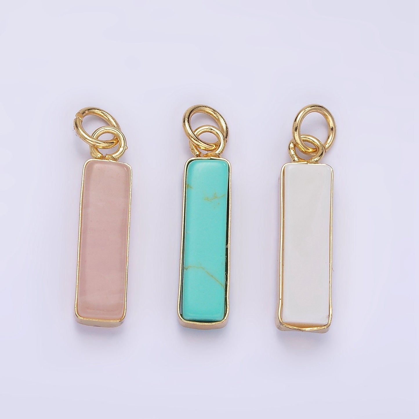 14K Gold Filled Turquoise Rose Quartz Pearl Gemstone Small Rectangle Drop Charm Pendant | D564