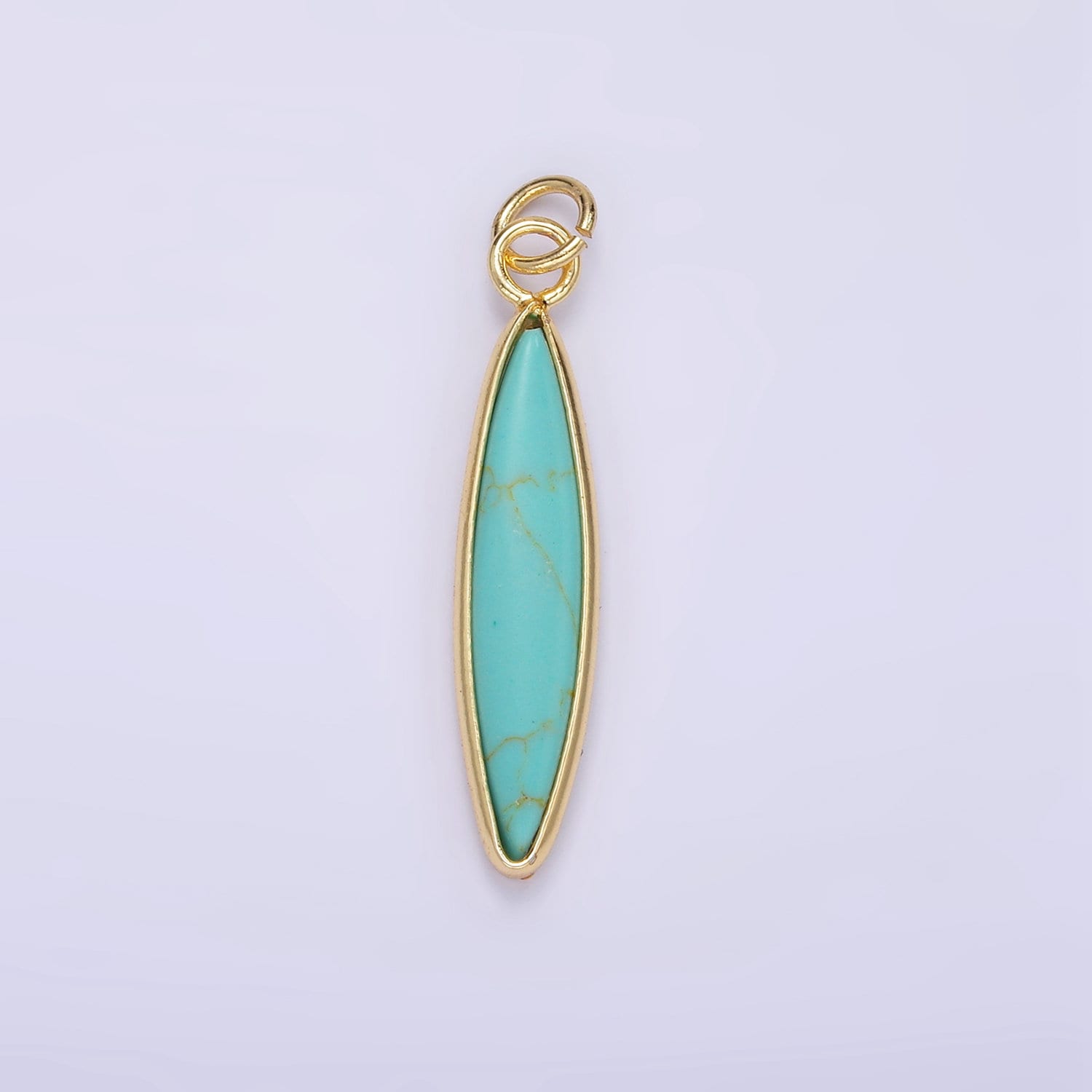 14K Gold Filled Turquoise Strawberry Quartz Gemstone Thin Long Oval Drop Charm Pendant | D560