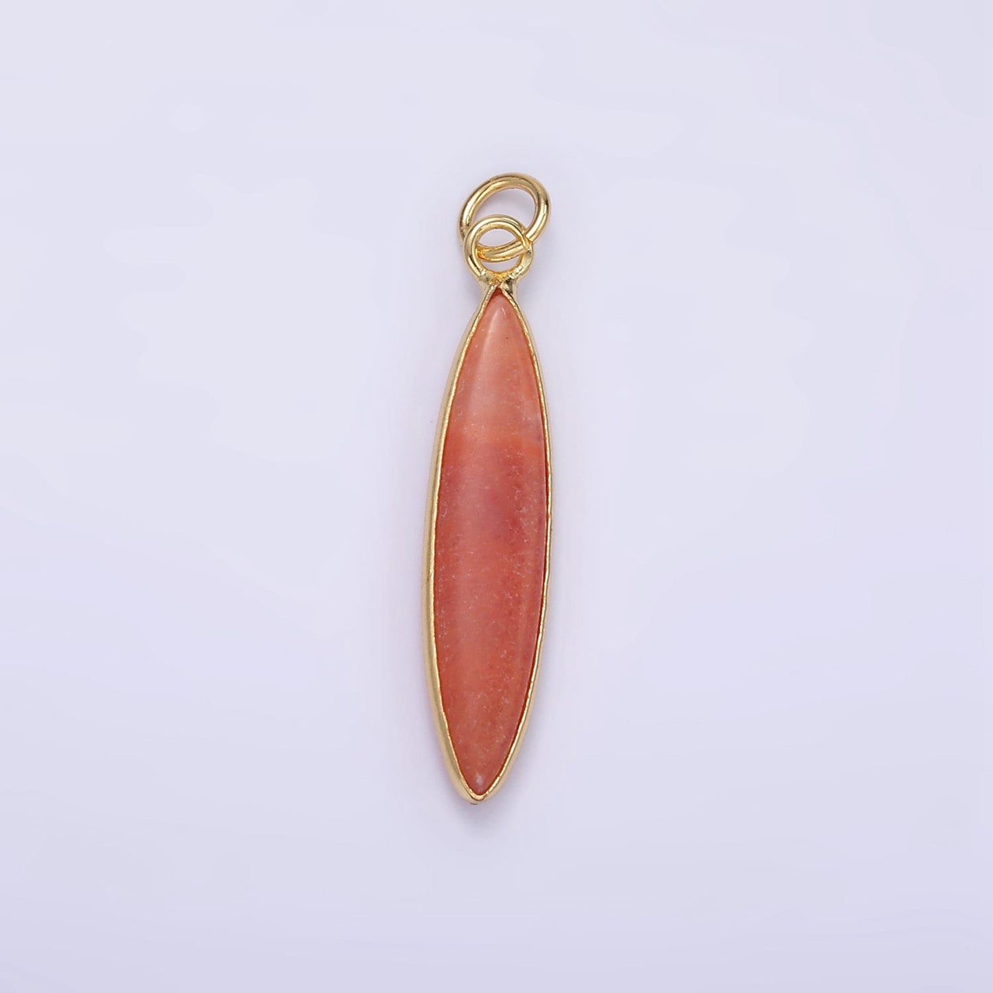14K Gold Filled Turquoise Strawberry Quartz Gemstone Thin Long Oval Drop Charm Pendant | D560