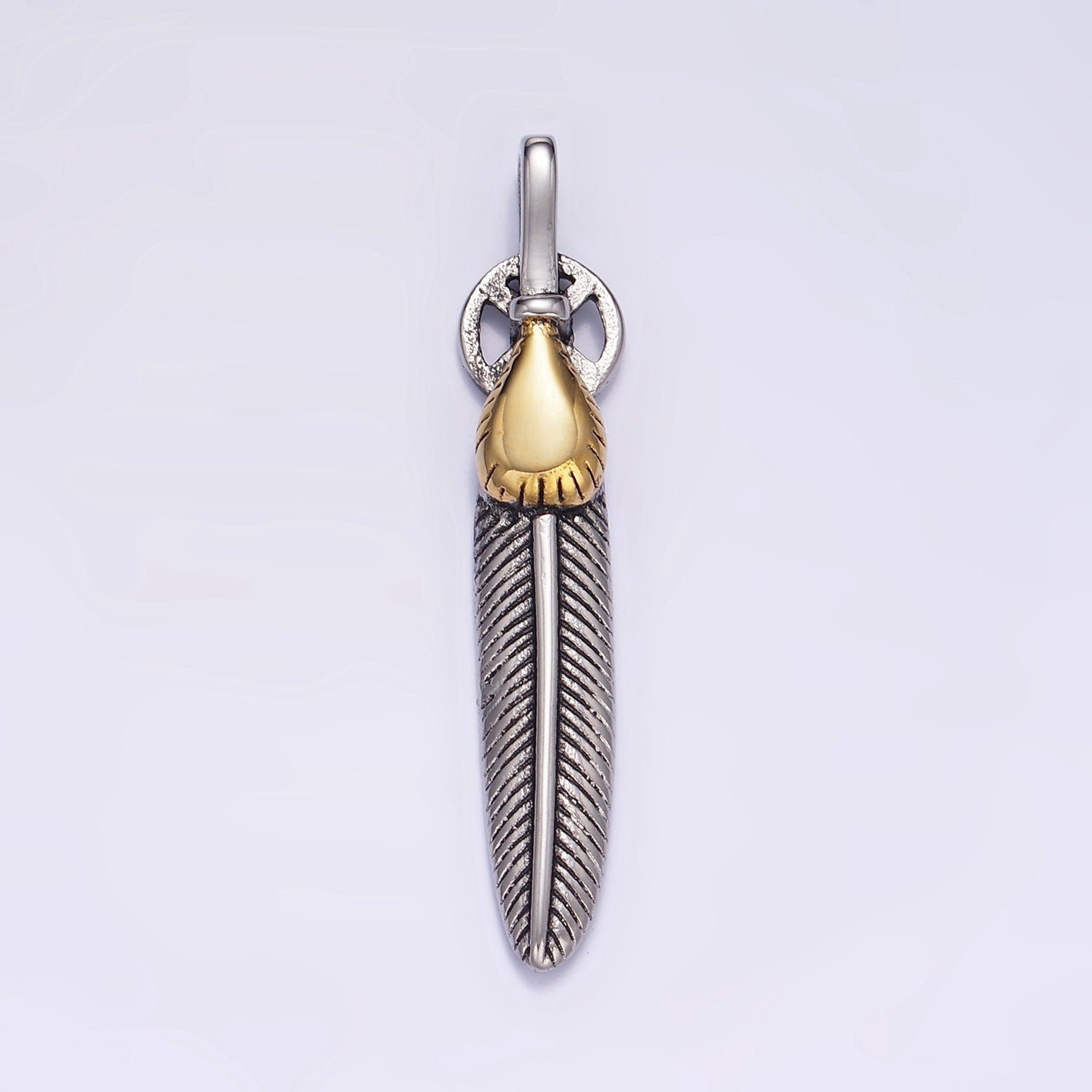 Maximalist Feather Pendant for Men Jewelry Making Supply in Stainless Steel For Statement Necklace Charm | P-1428
