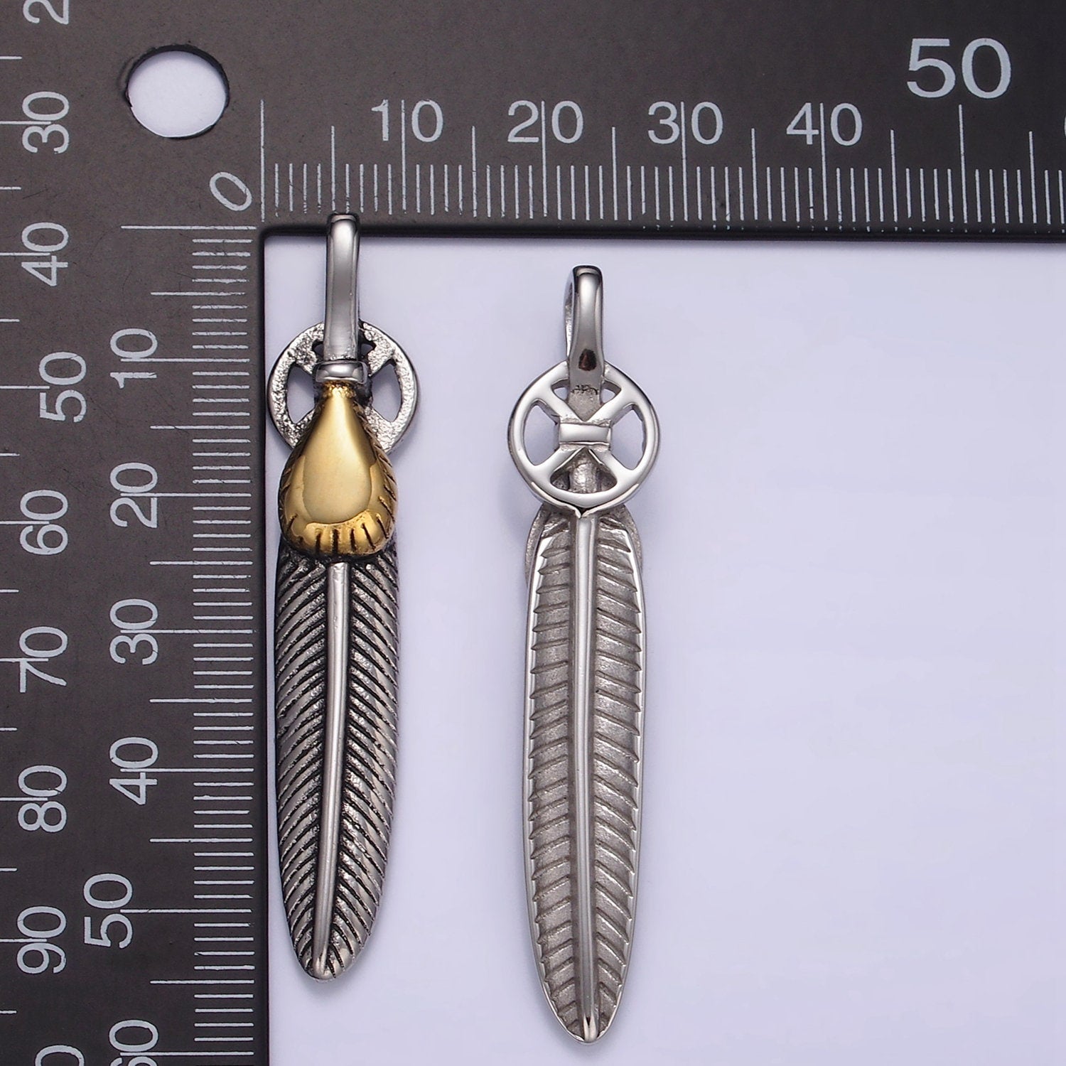 Maximalist Feather Pendant for Men Jewelry Making Supply in Stainless Steel For Statement Necklace Charm | P-1428