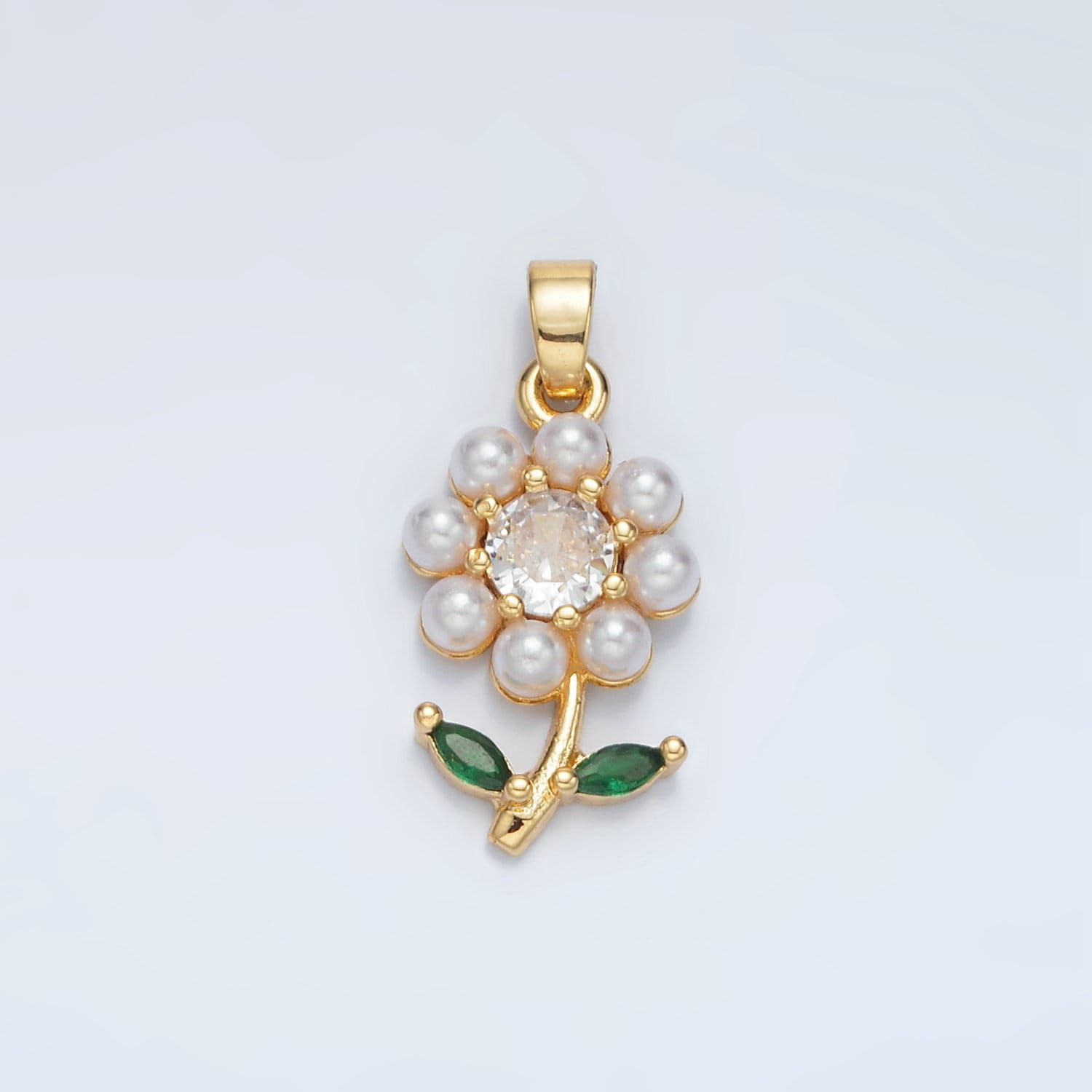 Mini 24k Gold Filled Flower Charm Pearl Flower Charm for necklace bracelet earring I248