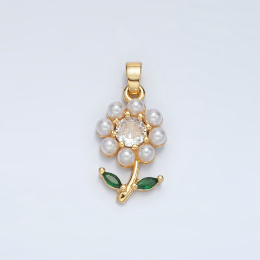 Mini 24k Gold Filled Flower Charm Pearl Flower Charm for necklace bracelet earring I248