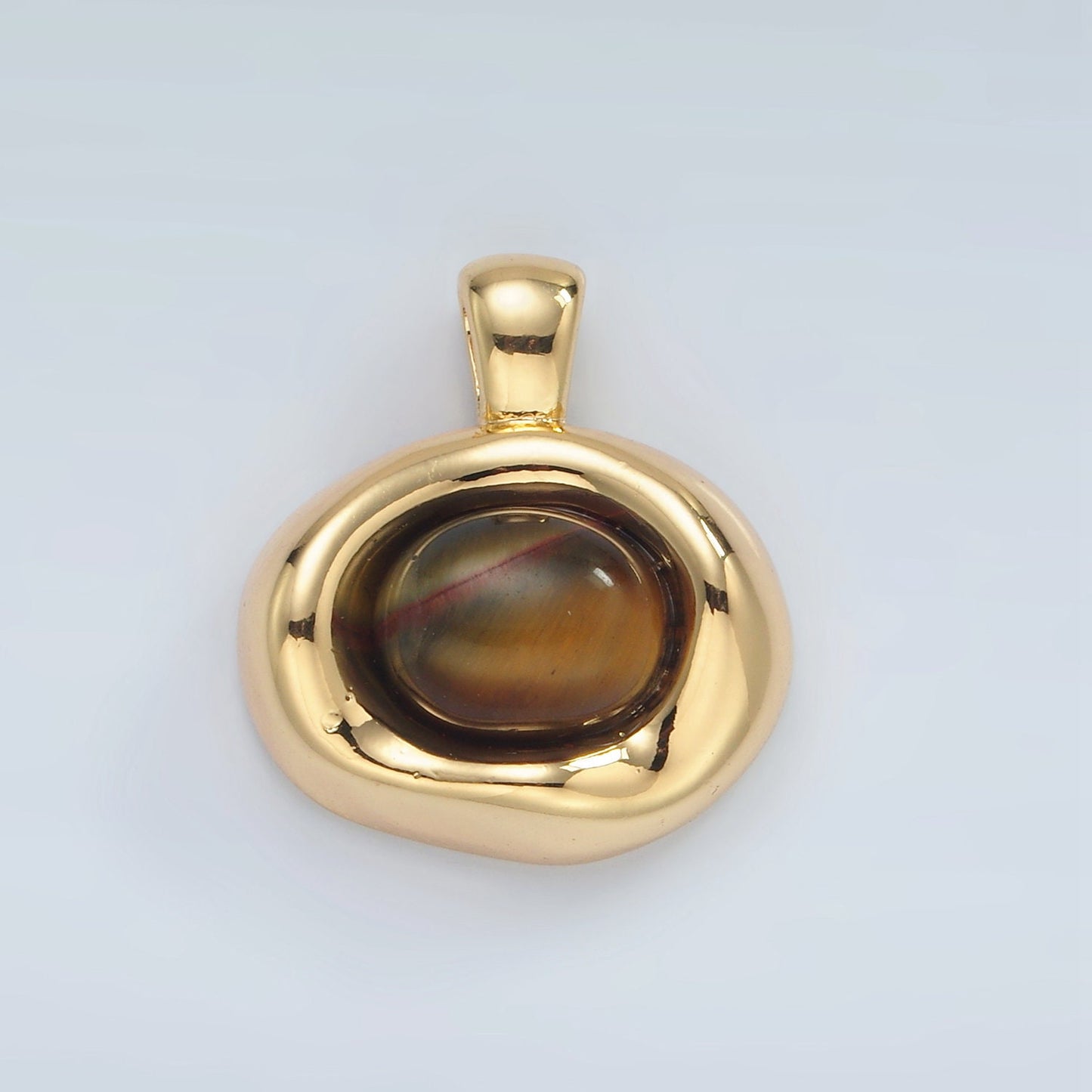14K Gold Filled Tiger Eye Gemstone Oval Molten Bezel Pendant | H876